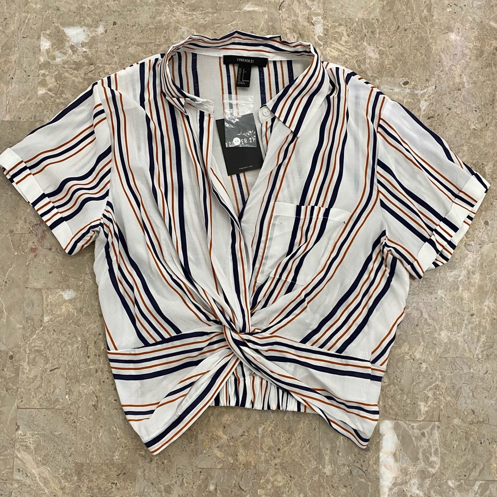 Forever21 Striped Cross Front Crop Top Size Small